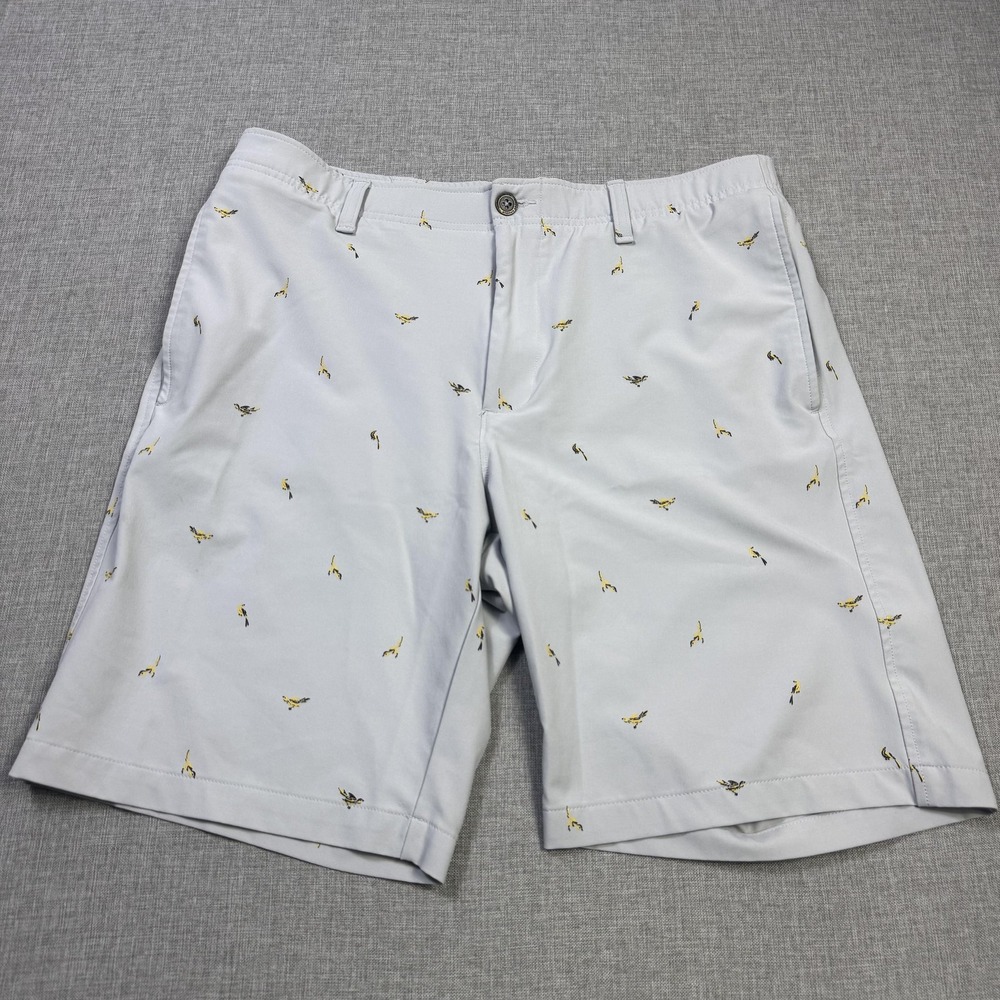 Under Armour Bird Print Golf Shorts Mens 36 Gray Performance Stretch 9" Inseam